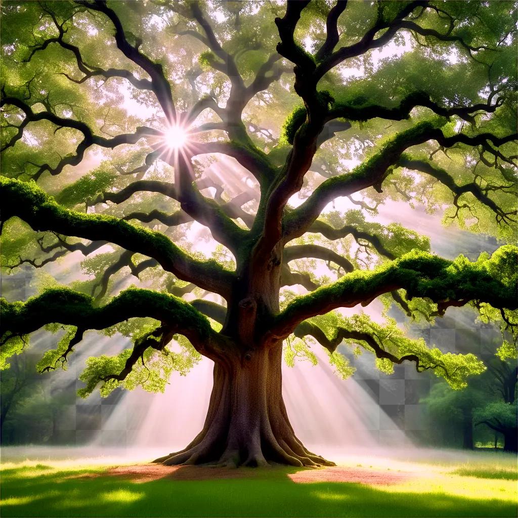 large oak tree stands in the sun