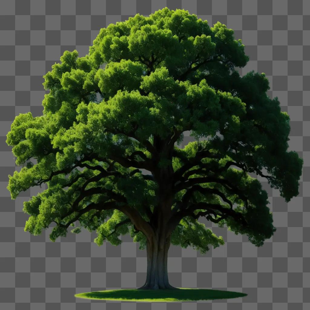 large oak tree with green leaves on a green background