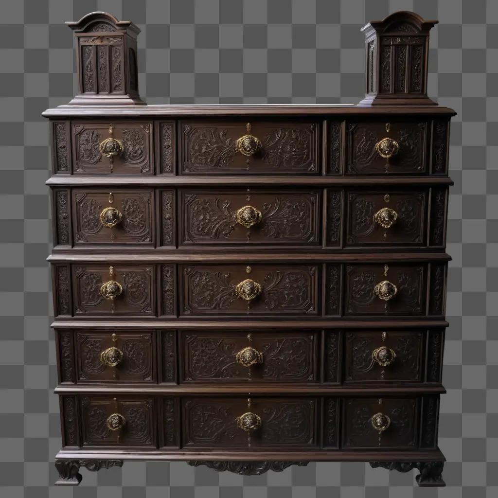 large ornate wooden chest with 12 drawers