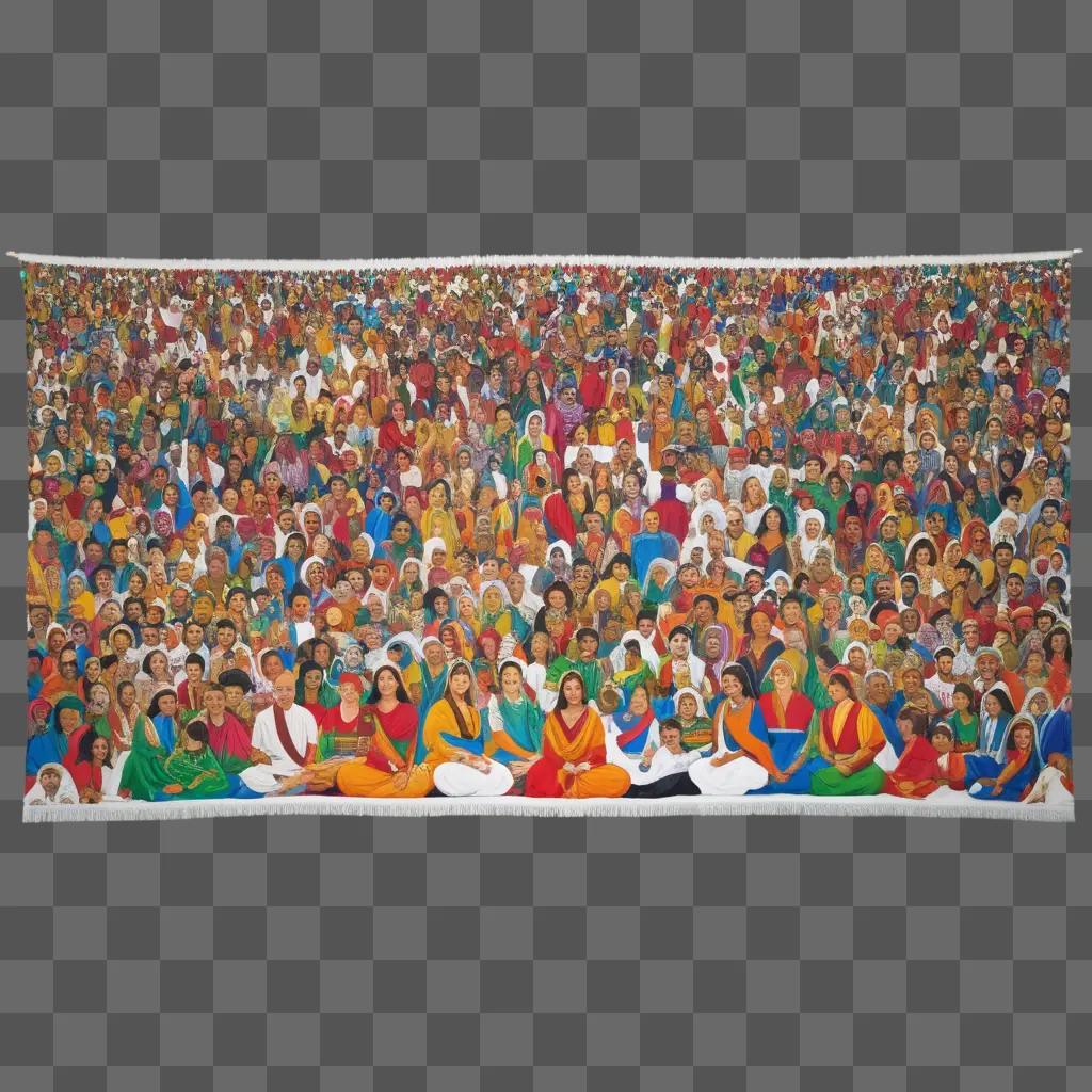 large painting of diverse people in a crowd