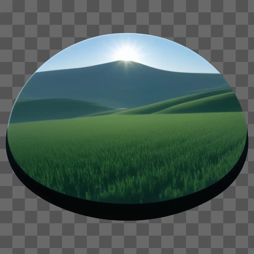 large plain in a circular frame with a bright sun in the background