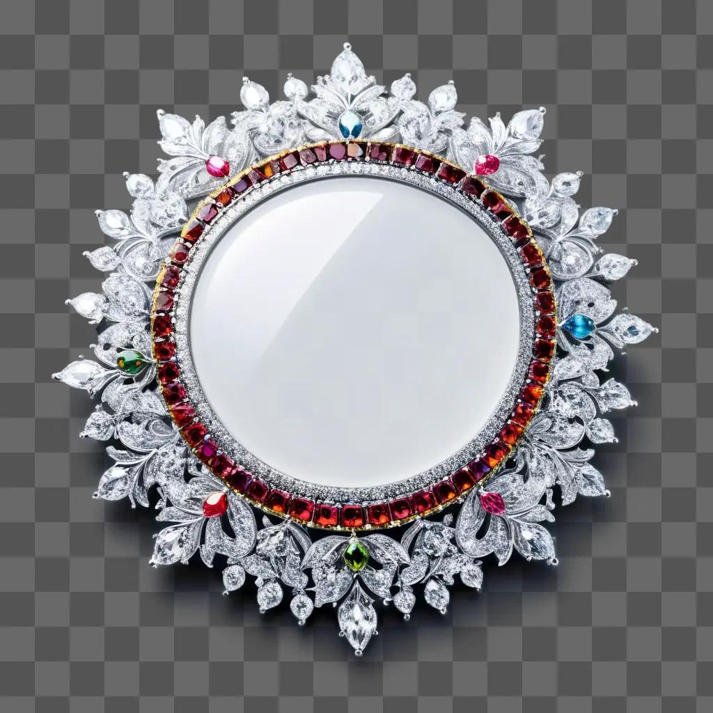 large round mirror with glinting crystal