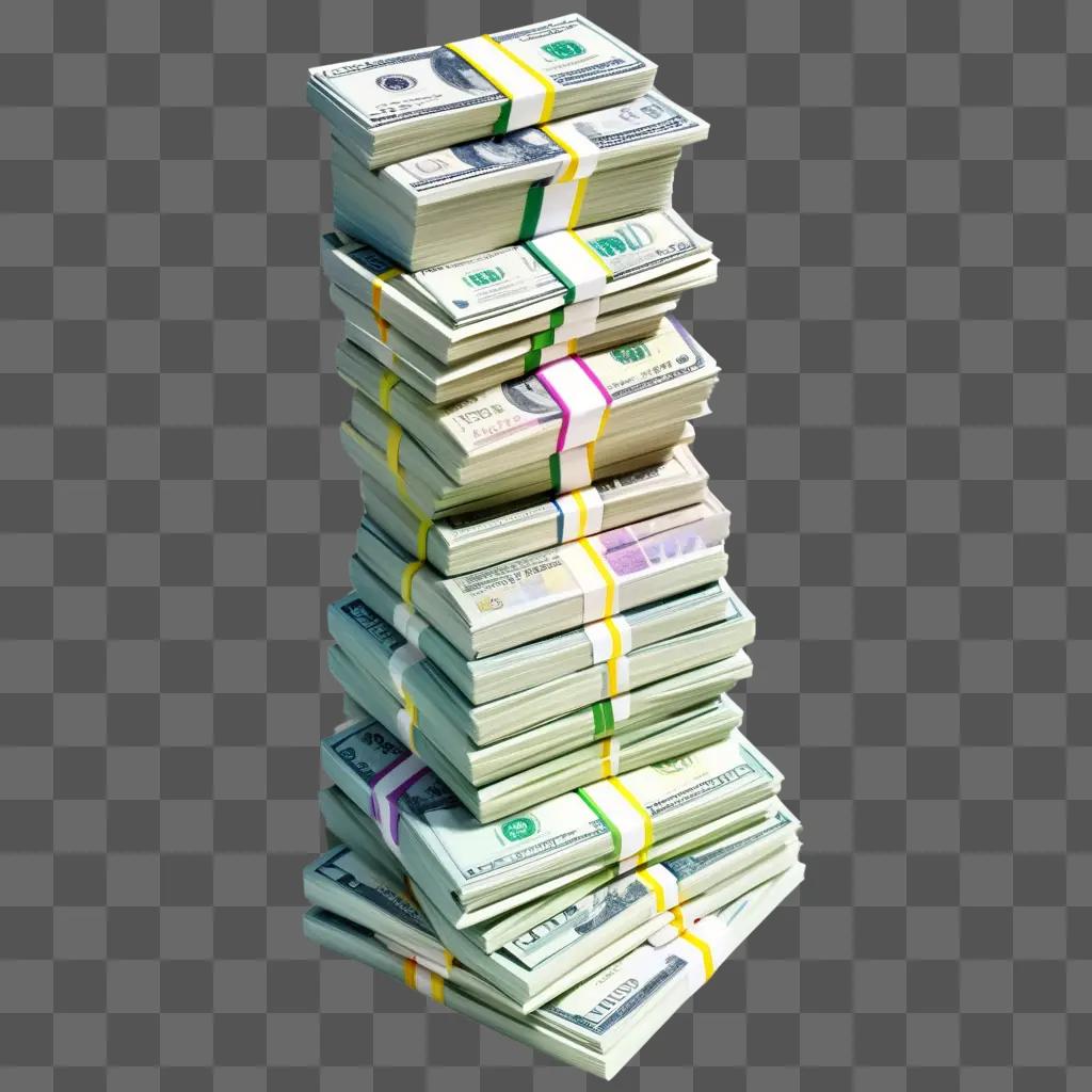 large stack of dollar bills on a grey background