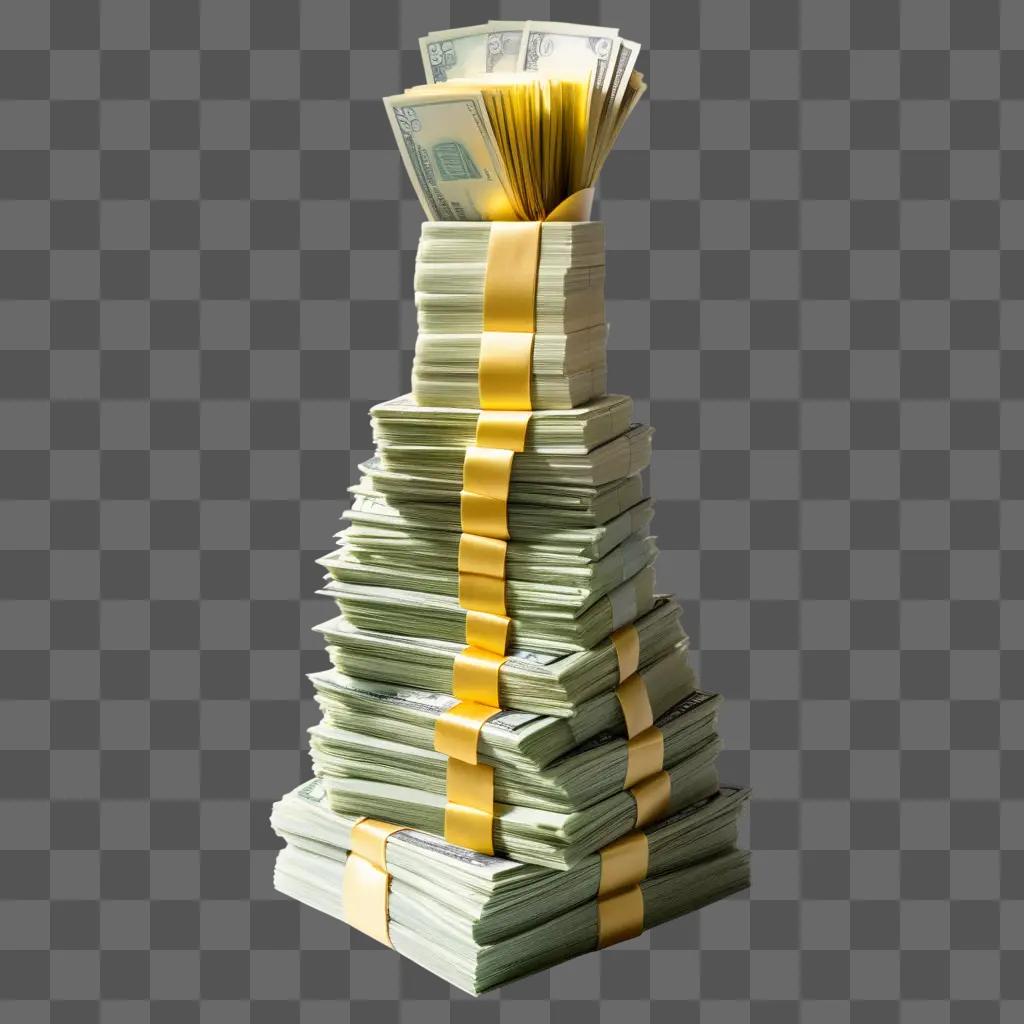 large stack of money in yellow wrapping