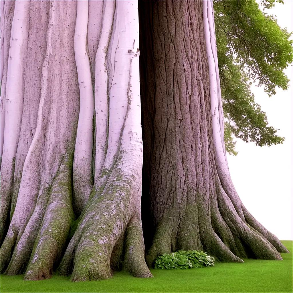 large tree trunk with moss growing on it