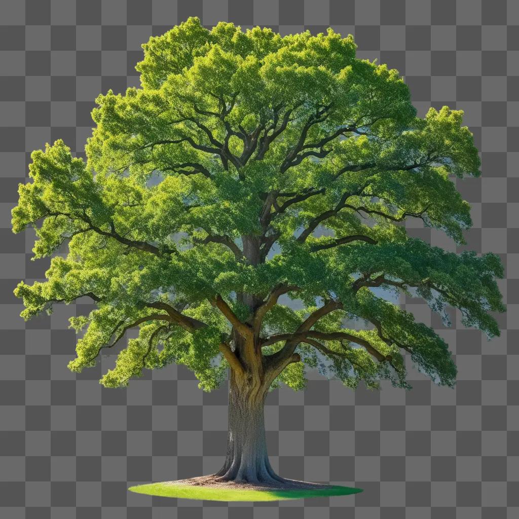 large tree with green leaves and light shining on it