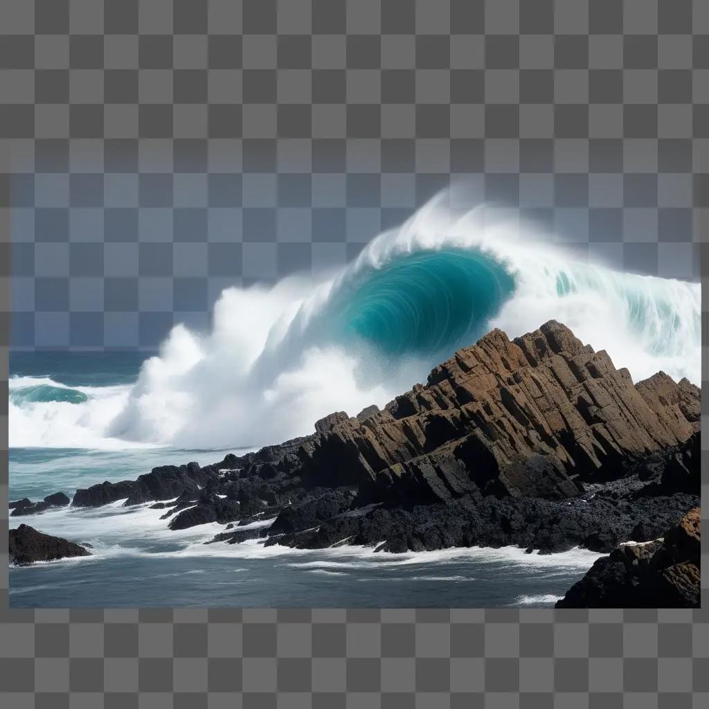 large wave crashing on a rocky beach