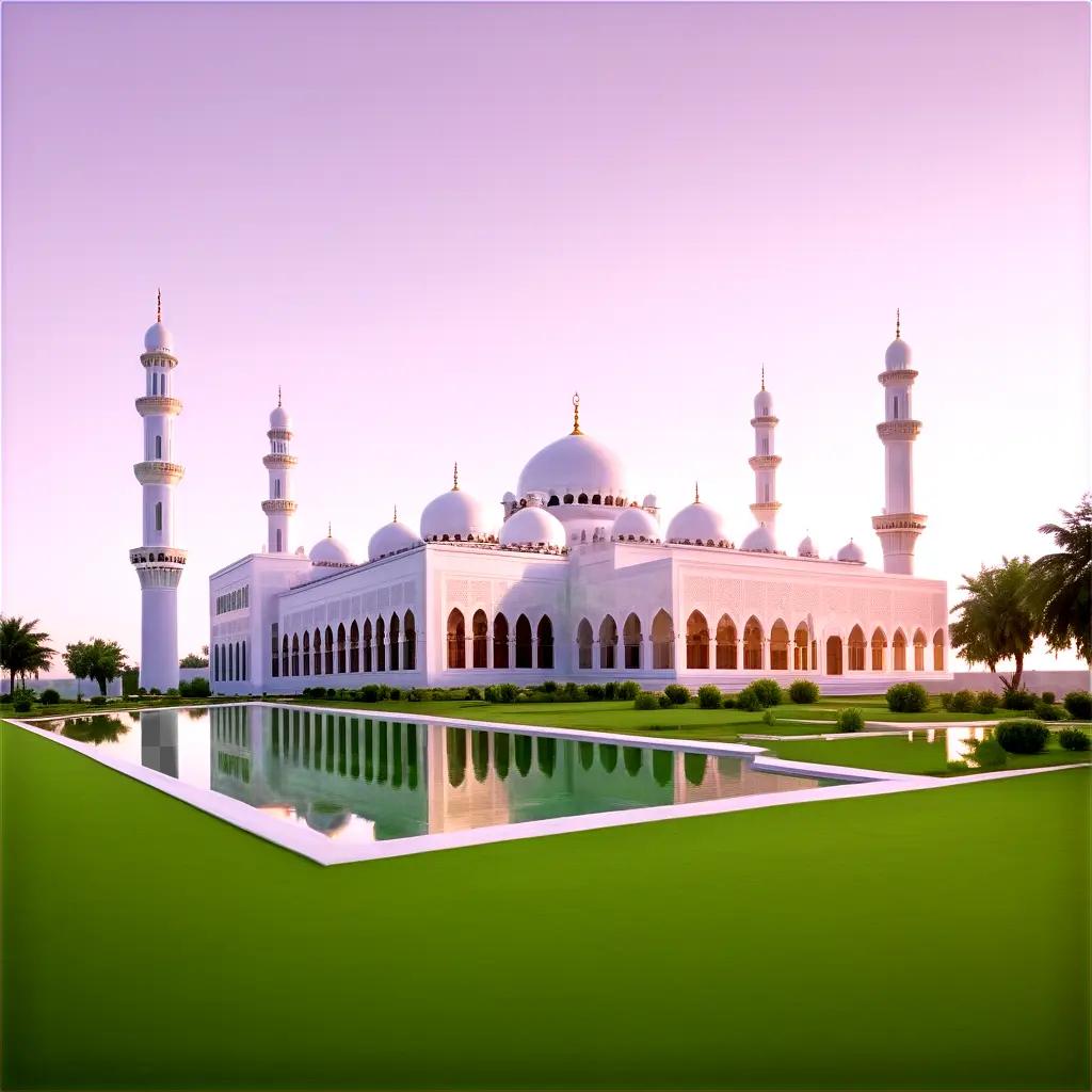 large white mosque with many towers in the sky