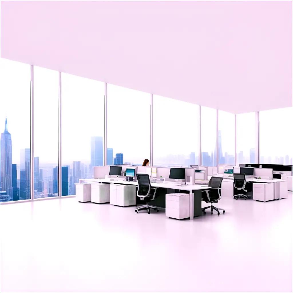 large white office with cubicles and desks