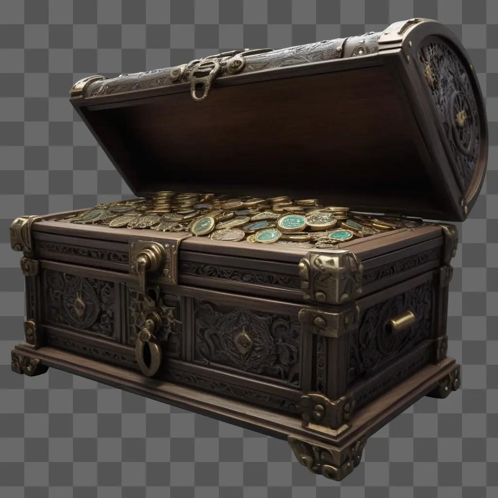 large wooden chest full of coins and gems