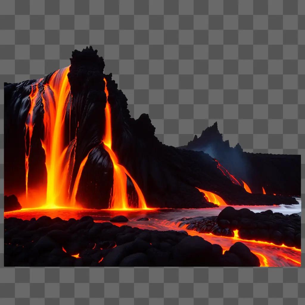 lava river flowing over a rocky landscape