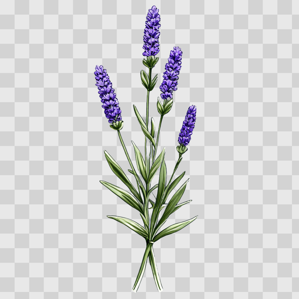 lavender flower drawing A cluster of lavender flowers on a gray background