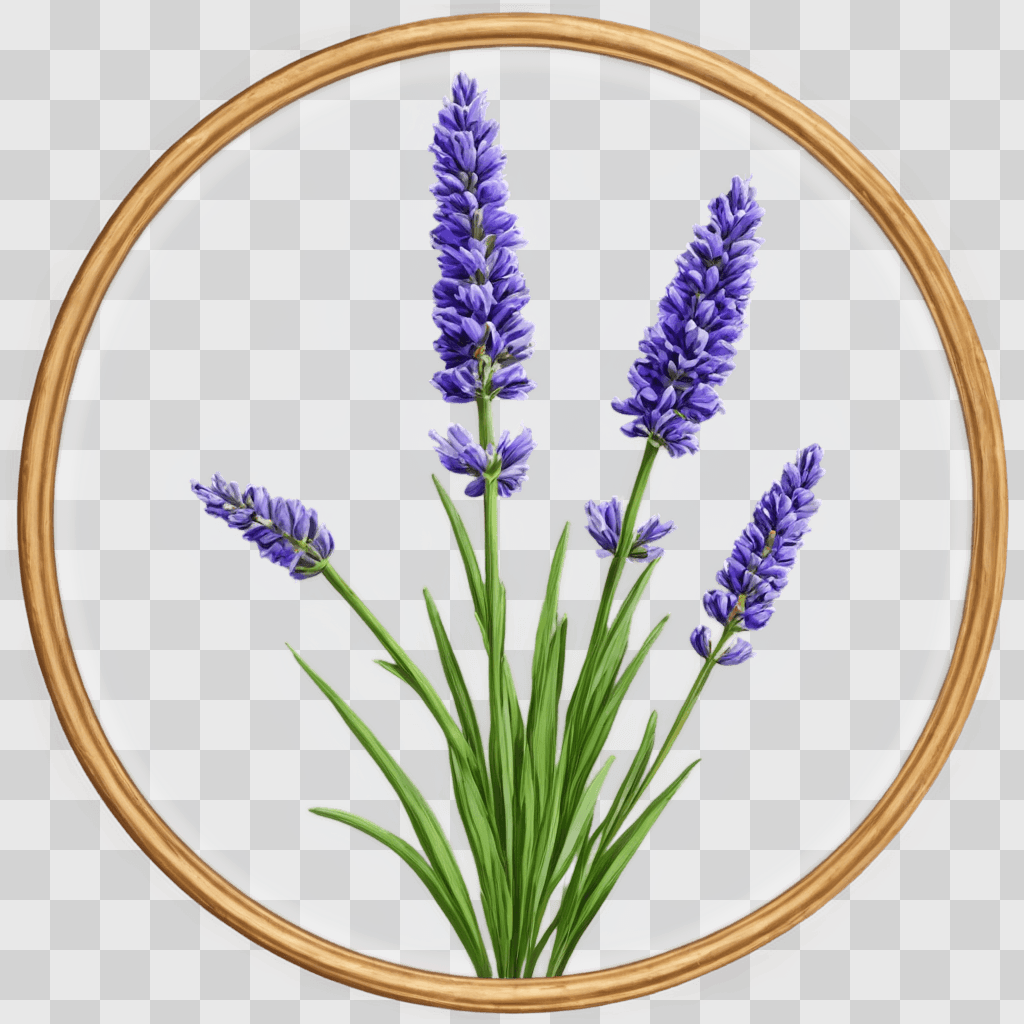 lavender flower drawing A round frame with purple flowers and leaves