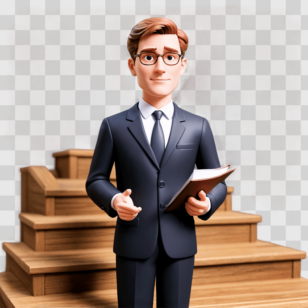 lawyer man cartoon A cartoon lawyer holding a book and standing on stairs