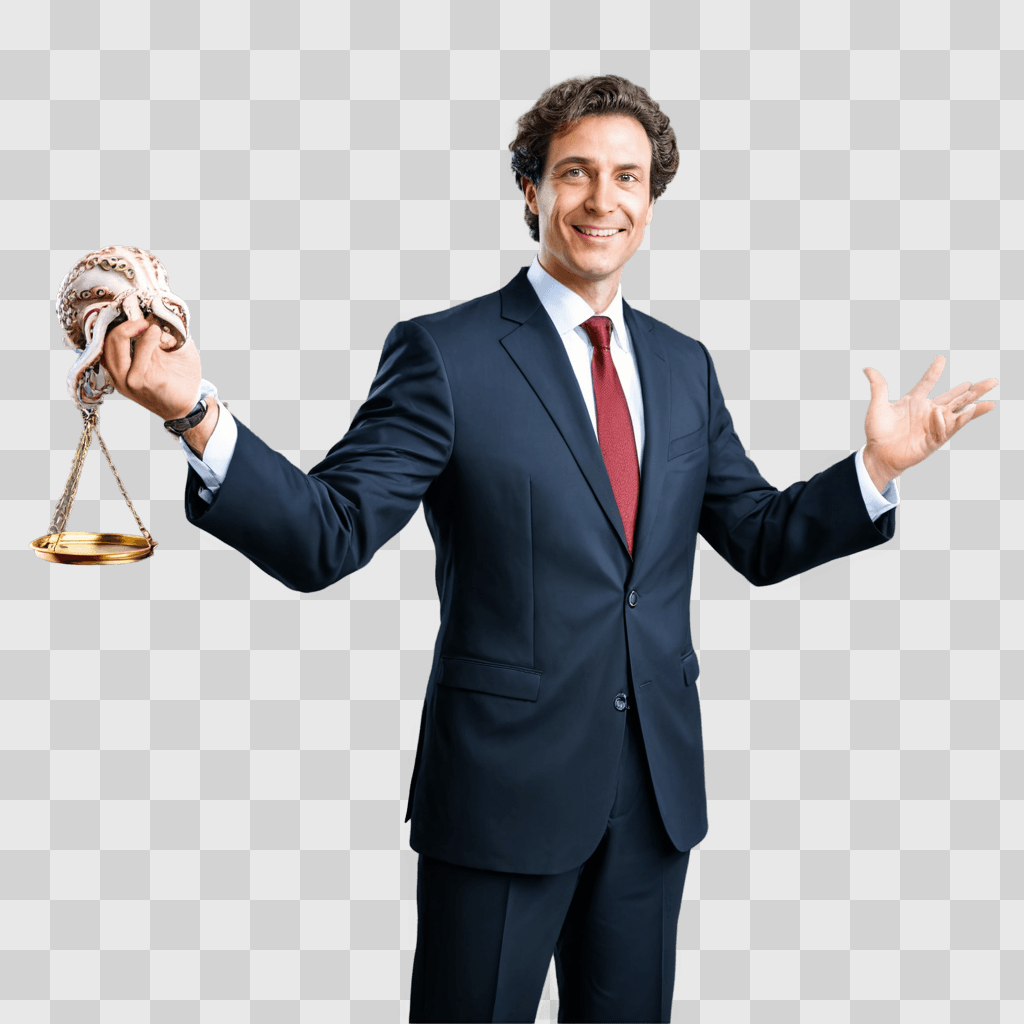 lawyer man cartoon Man in suit holding a balance scale