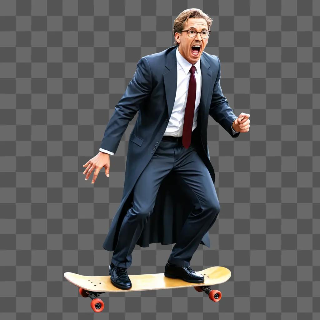 lawyer man cartoon Man in suit on skateboard with mouth open