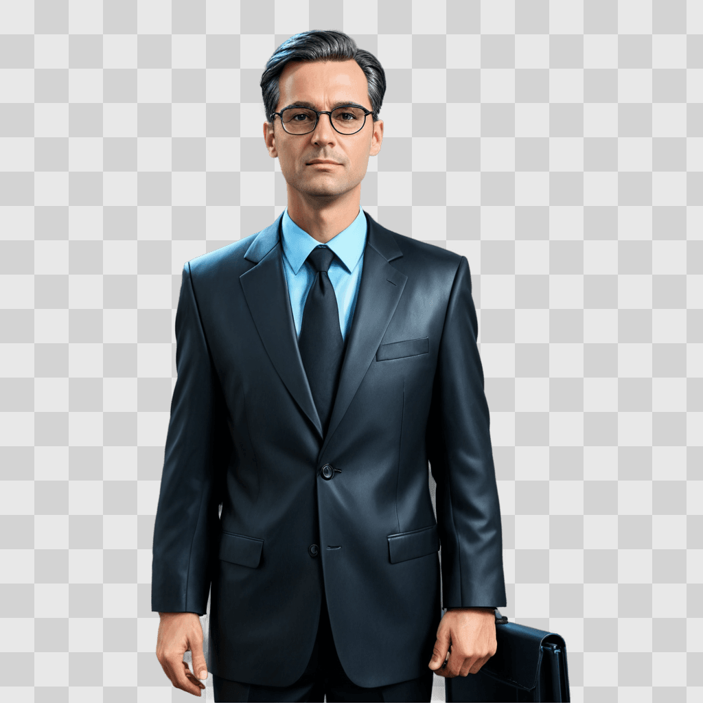 lawyer man cartoon Man in suit with glasses standing in front of a gray wall