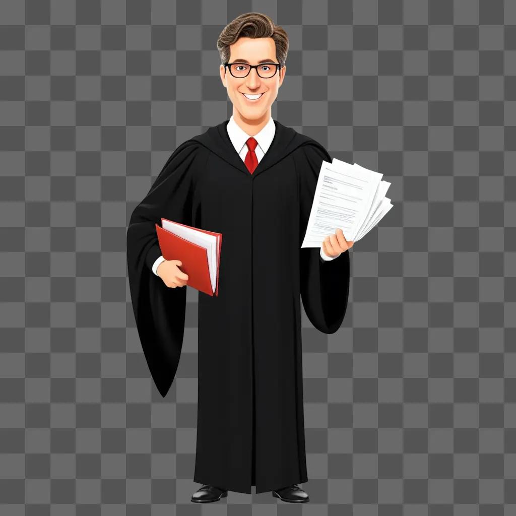 lawyer man in a black robe holds papers