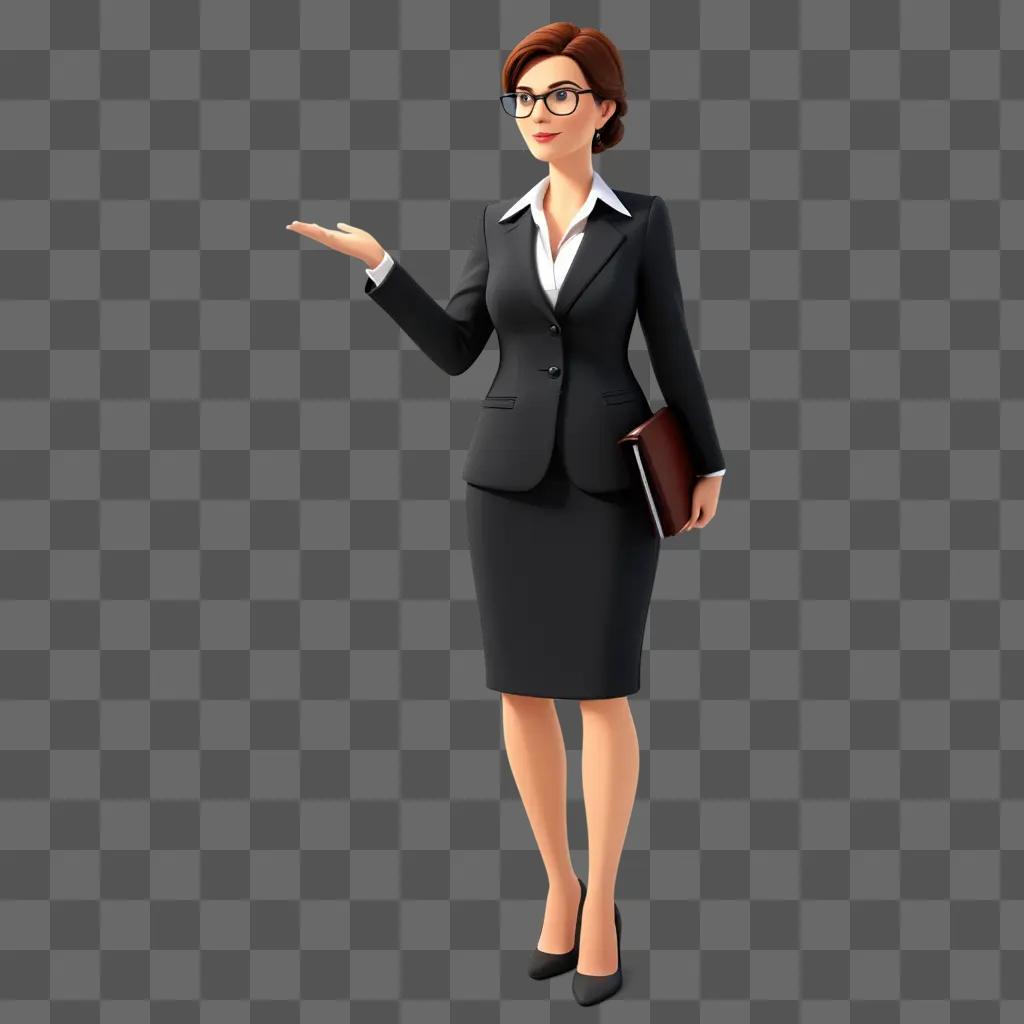 lawyer woman cartoon is holding a book and a clipboard