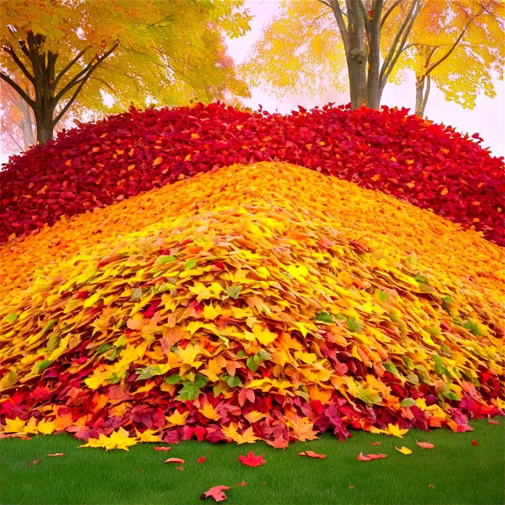 leaf pile with red and yellow leaves