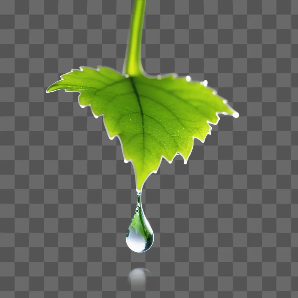 leaf with a water drip drops onto it