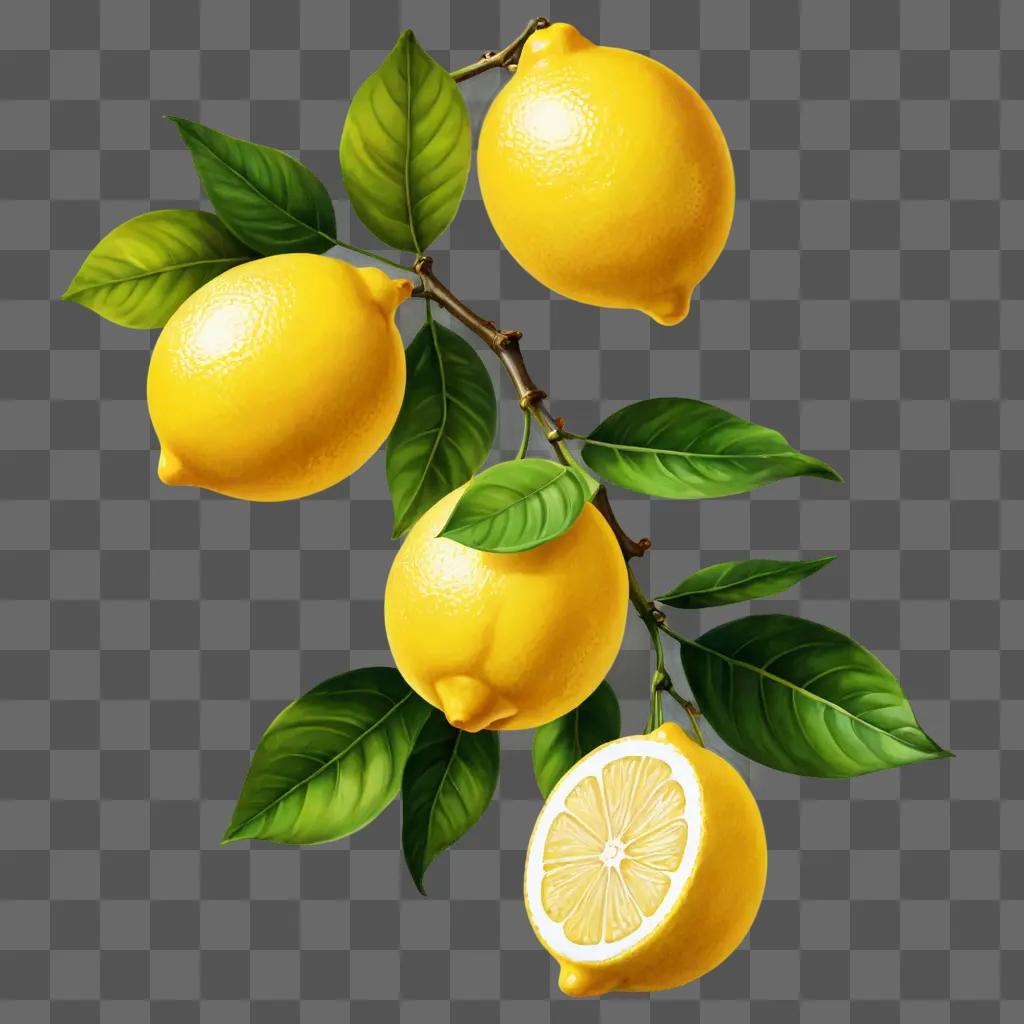 lemon clipart A drawing of four lemons on a branch