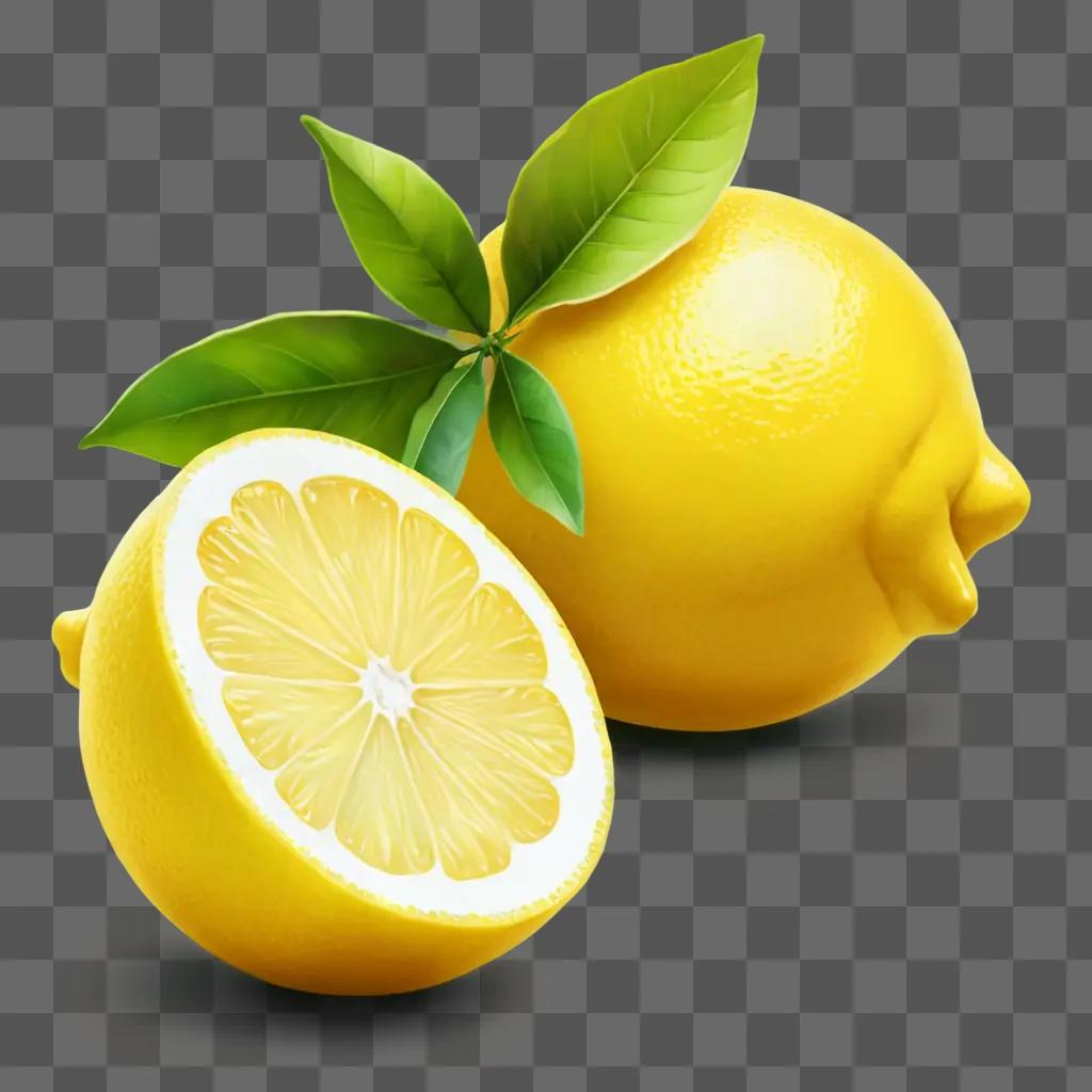 lemon clipart A lemon and a lemon slice are displayed with a green leaf