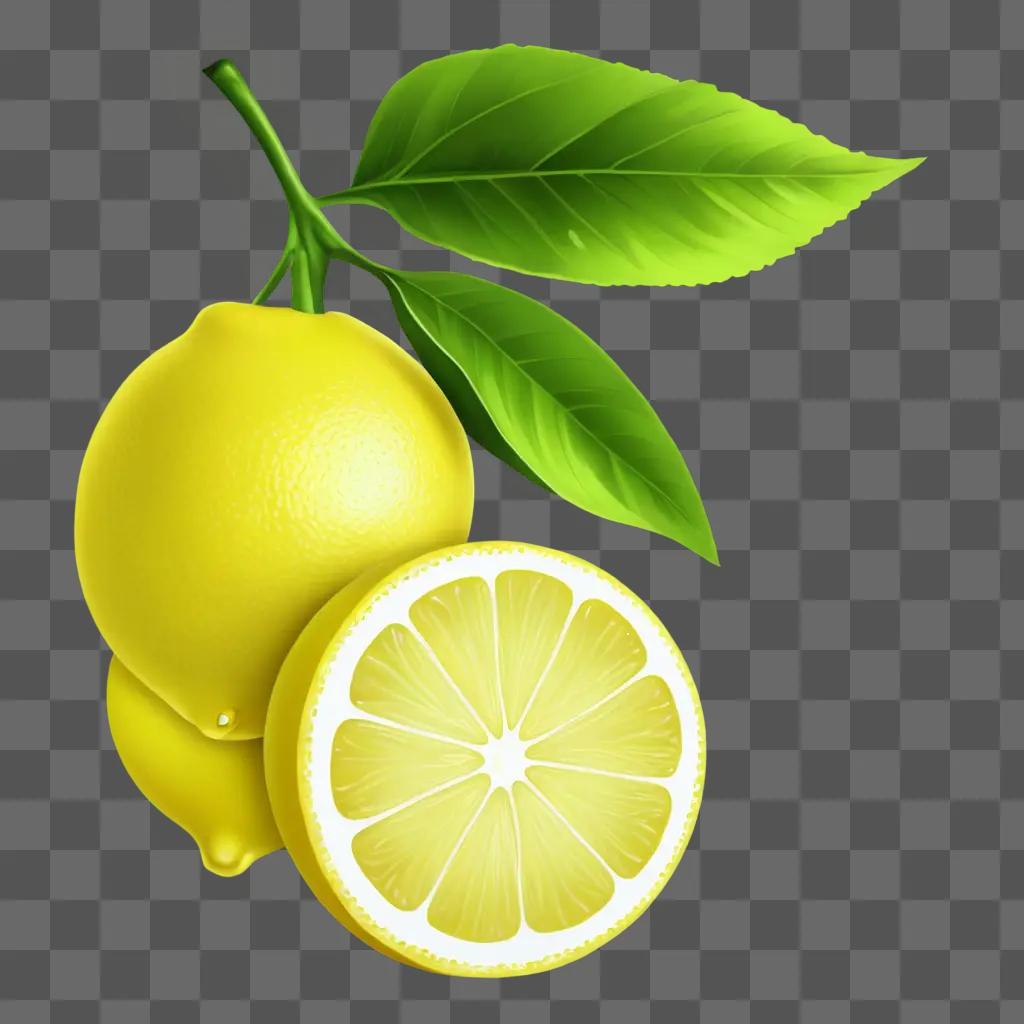 lemon clipart A lemon and a slice of it with a leaf on it