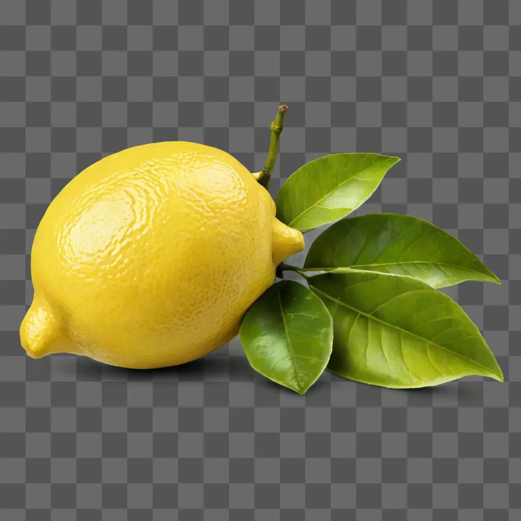 lemon clipart A lemon sits on a leafy branch on a green background