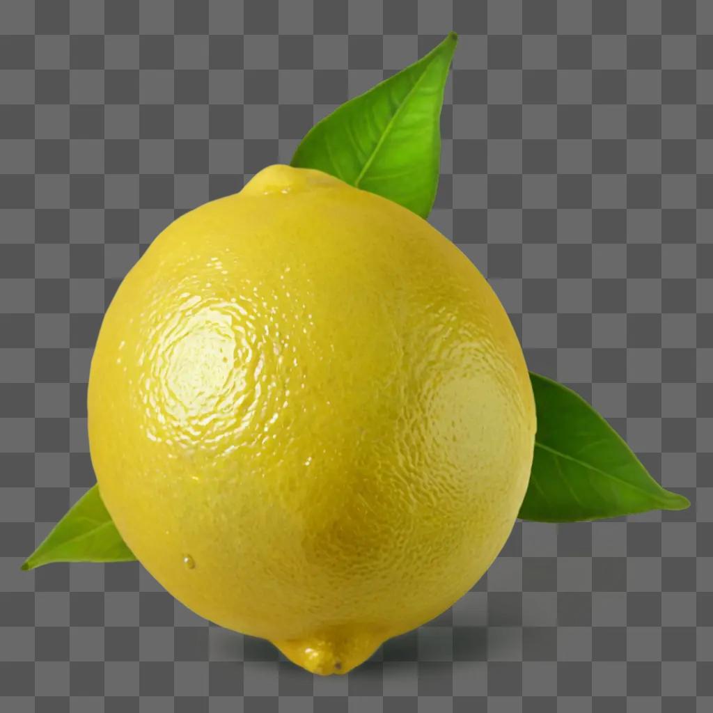 lemon clipart A lemon with green leaves is on a green background