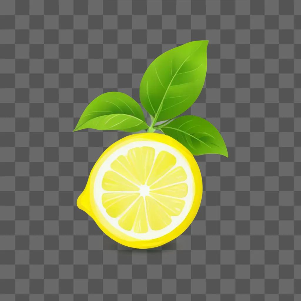 lemon clipart A slice of lemon with green leaves