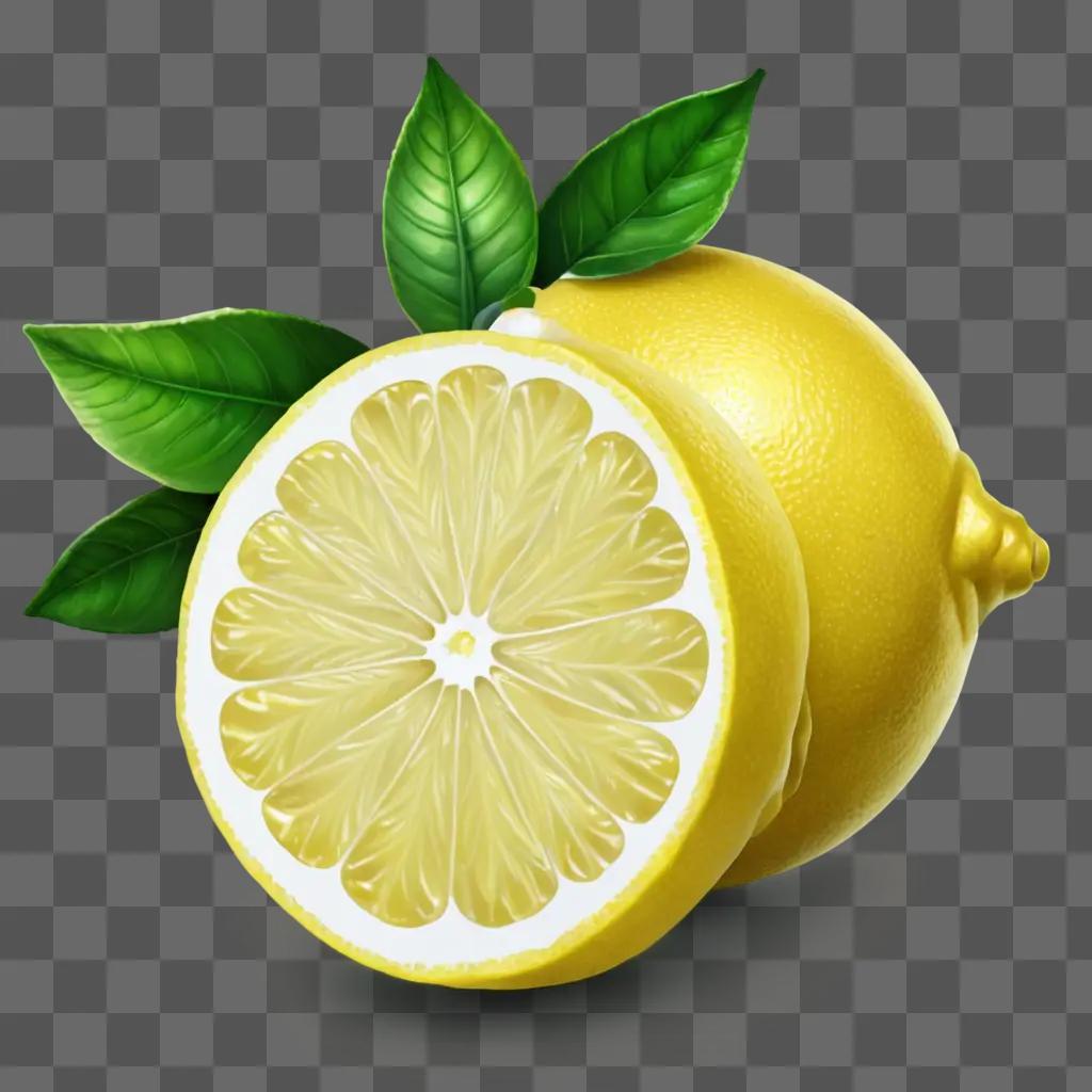 lemon clipart A yellow lemon is shown with green leaves