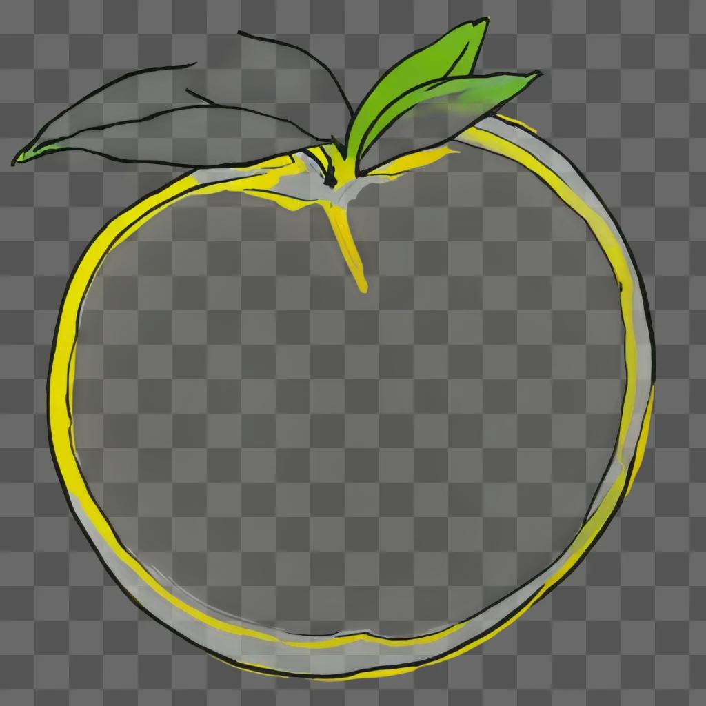 lemon drawing outline A green apple with a white leaf