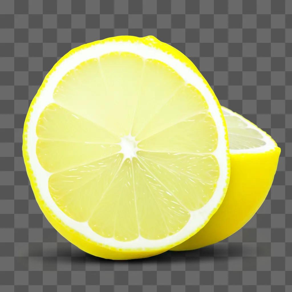 lemon slice is cut in half on a yellow background
