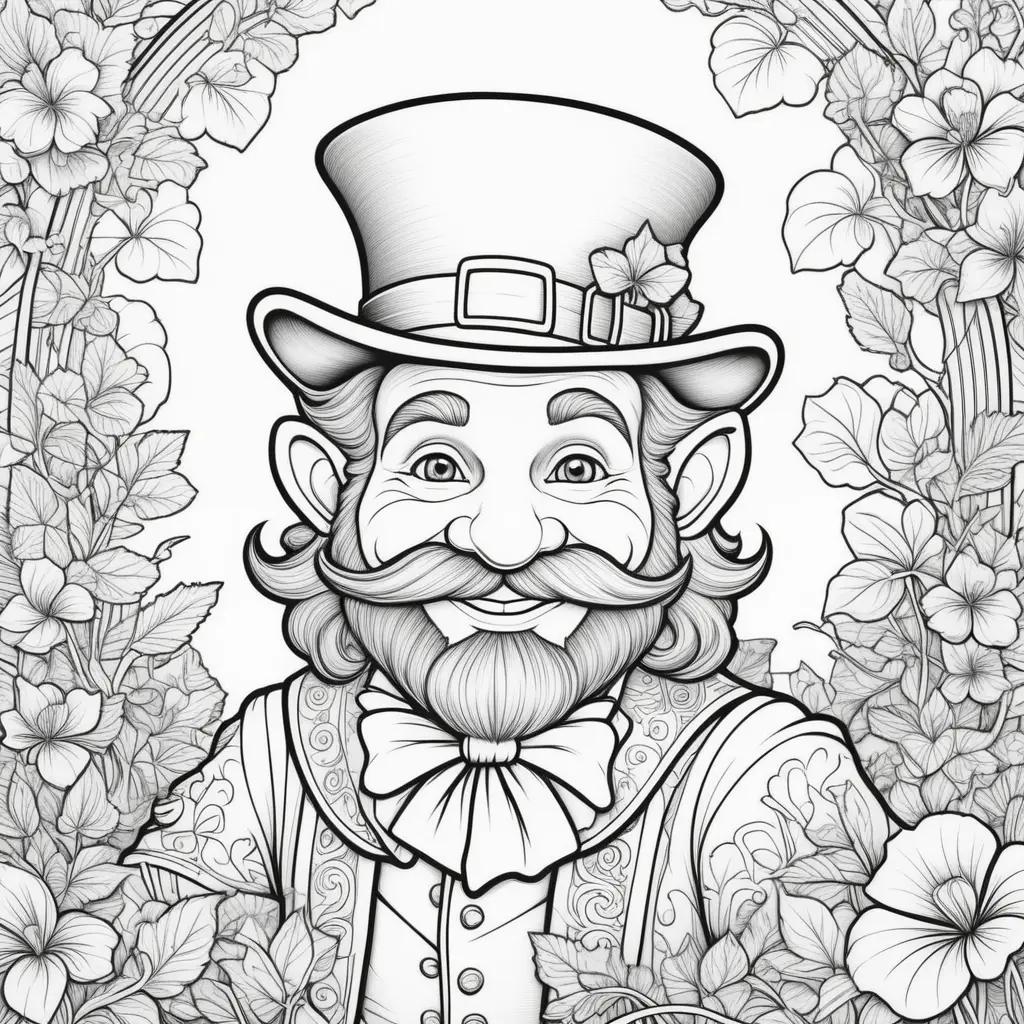 leprechaun coloring page features a top hat and a bow tie