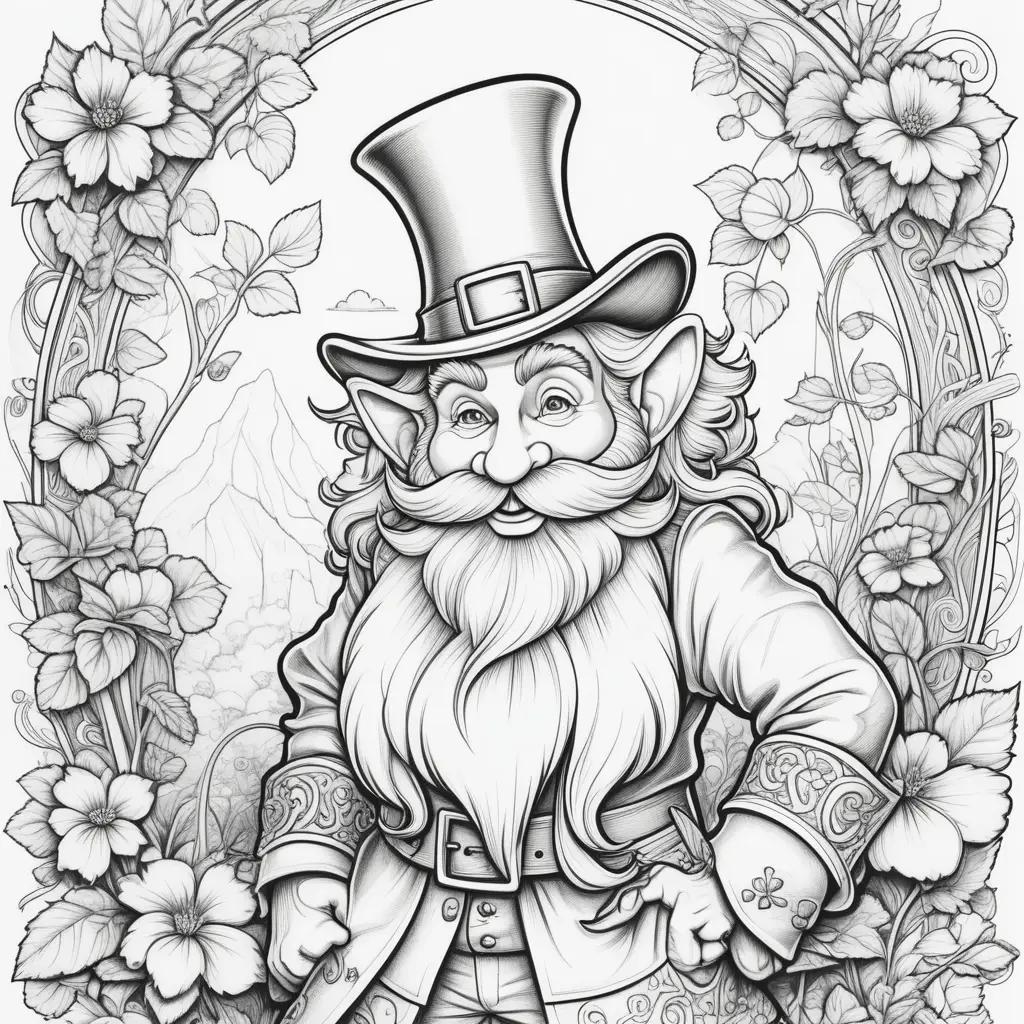 leprechaun coloring page featuring a top hat and beard