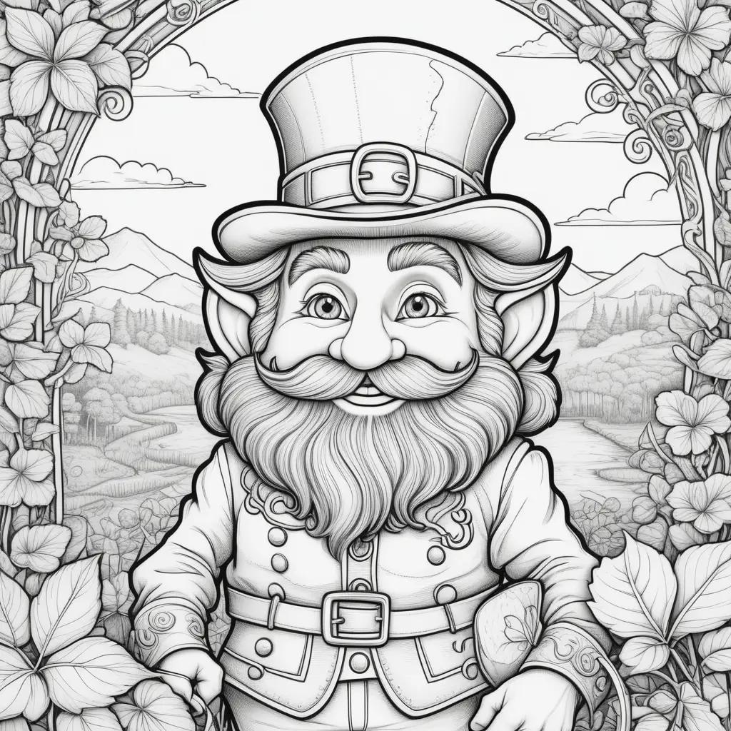 leprechaun coloring page with a hat and beard