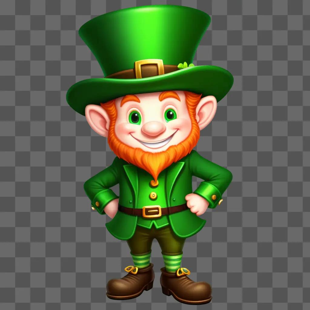 leprechaun in a green hat and green pants smiles