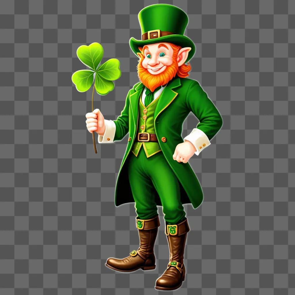 leprechaun in a green suit with a clover in his hand