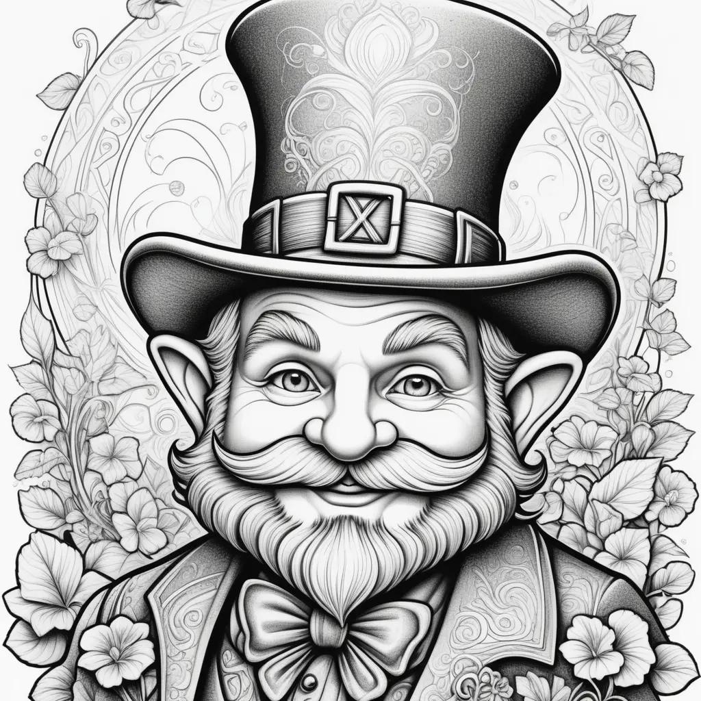 leprechaun with a bow-tie and hat in a coloring page