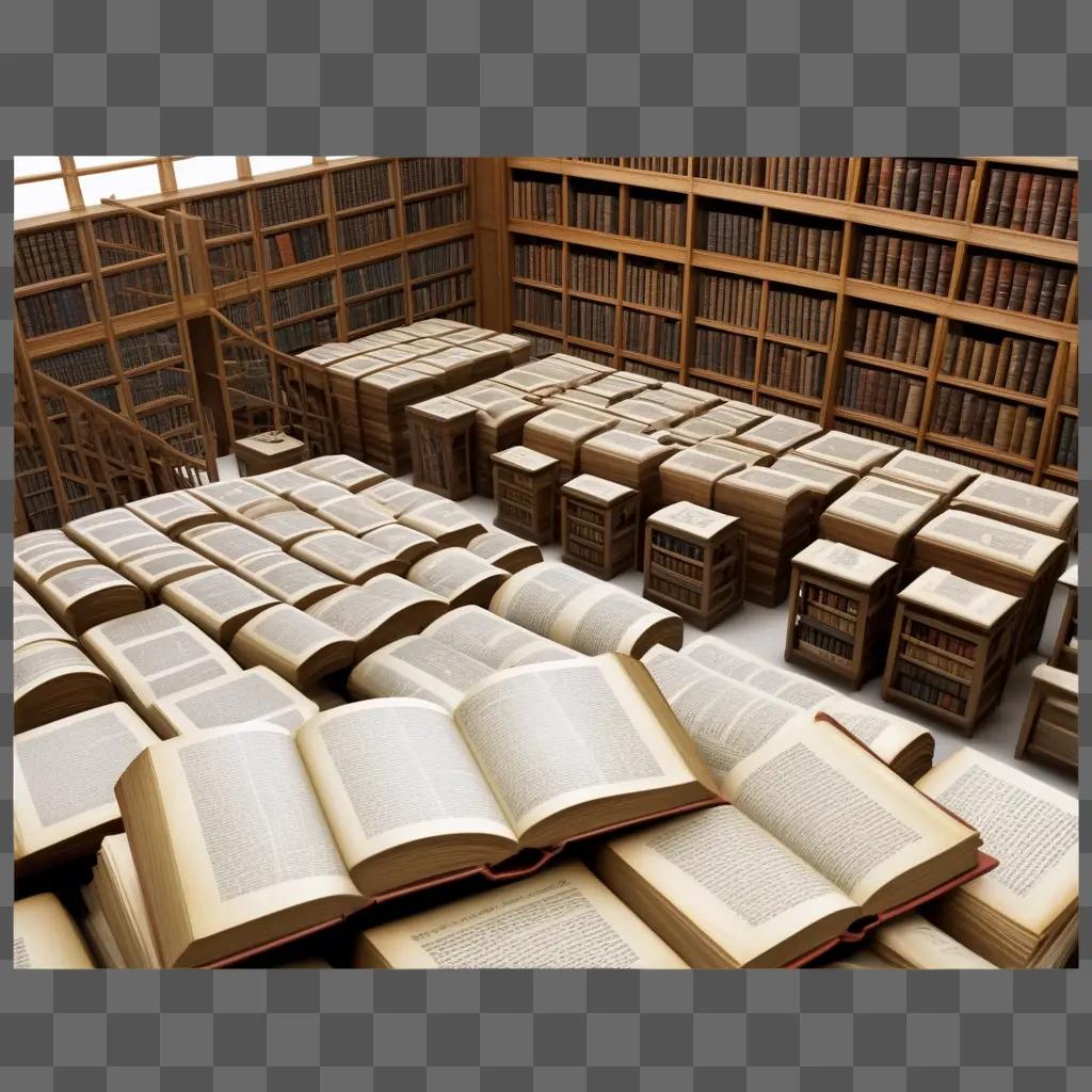 library filled with books and a large stack of open books