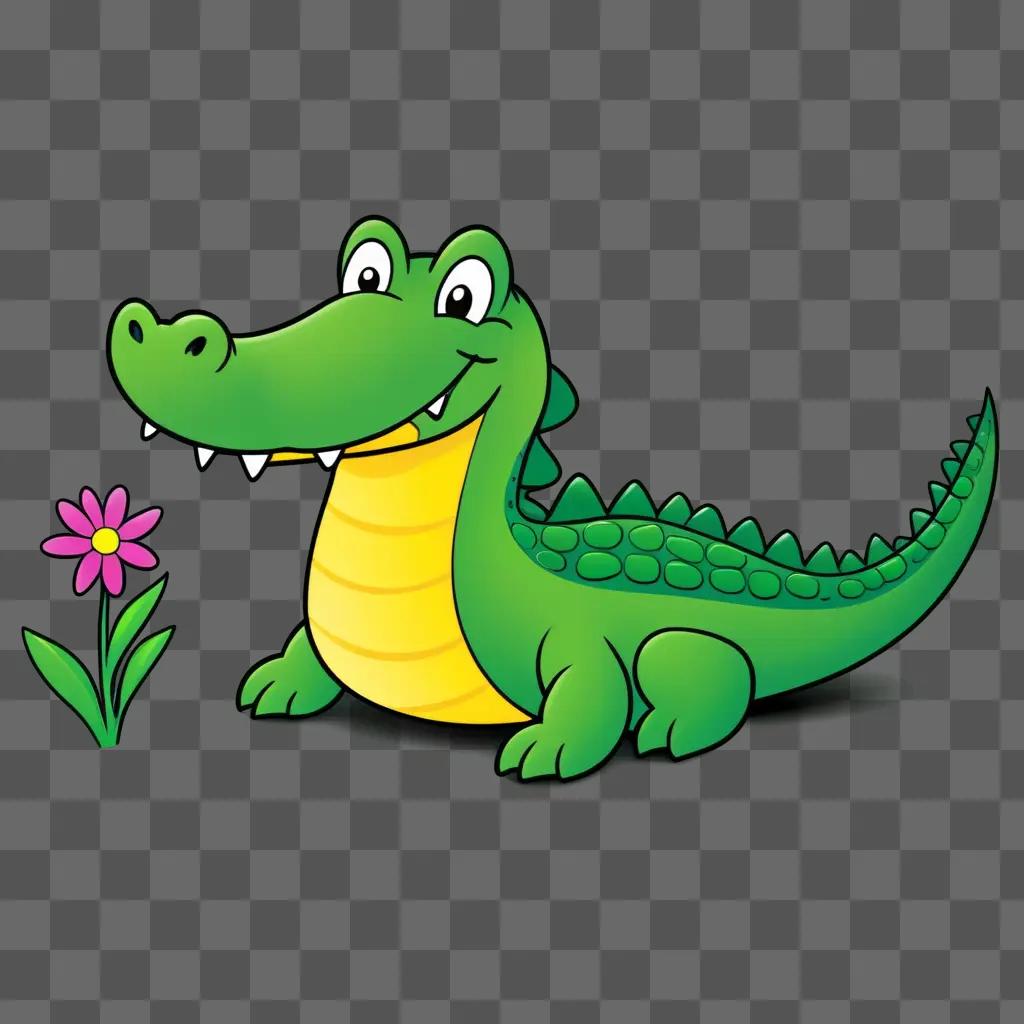 ligator drawing for kids with a pink flower