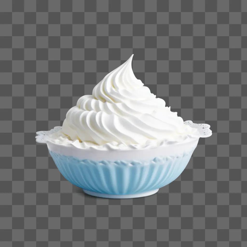 light blue bowl filled with white whipped cream