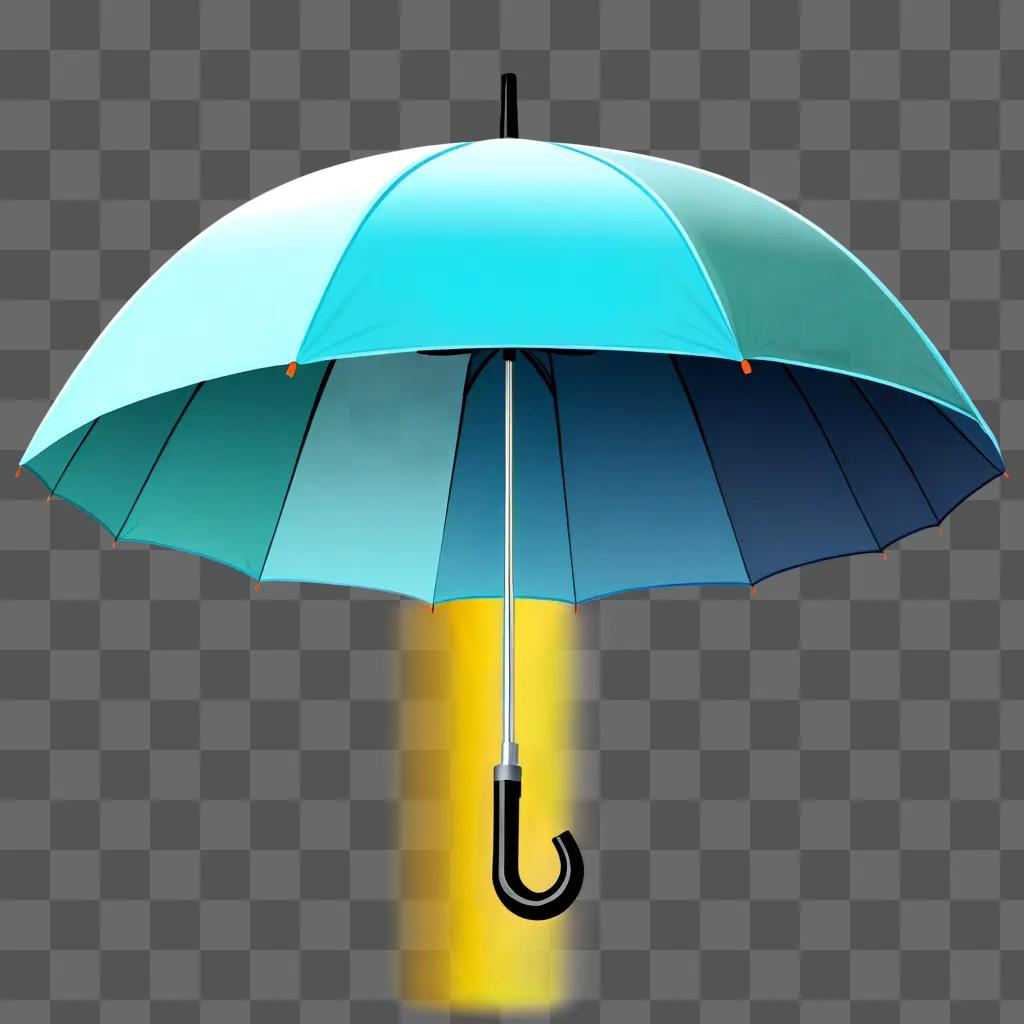 light blue umbrella stands against a yellow background