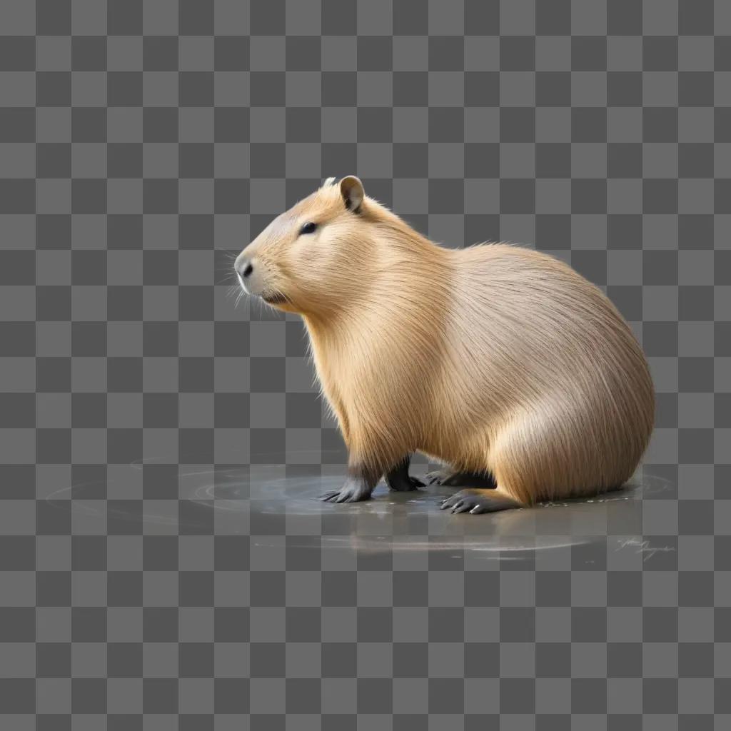 light colored capybara drawing with a light blue background