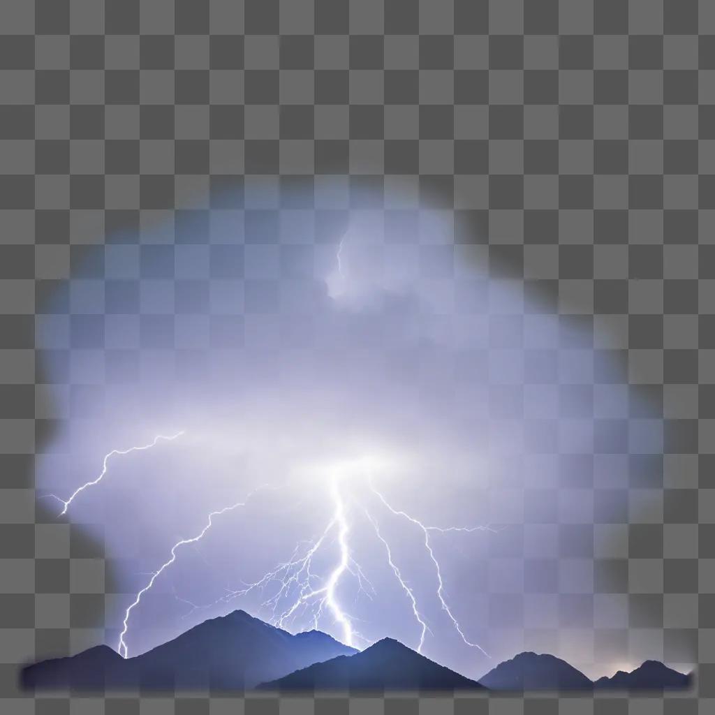 lightning bolt illuminates a mountain scene