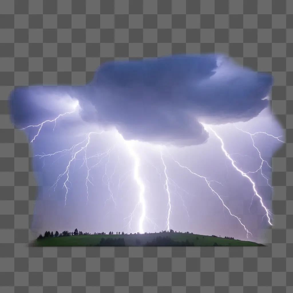 lightning bolt illuminates the sky above a hill