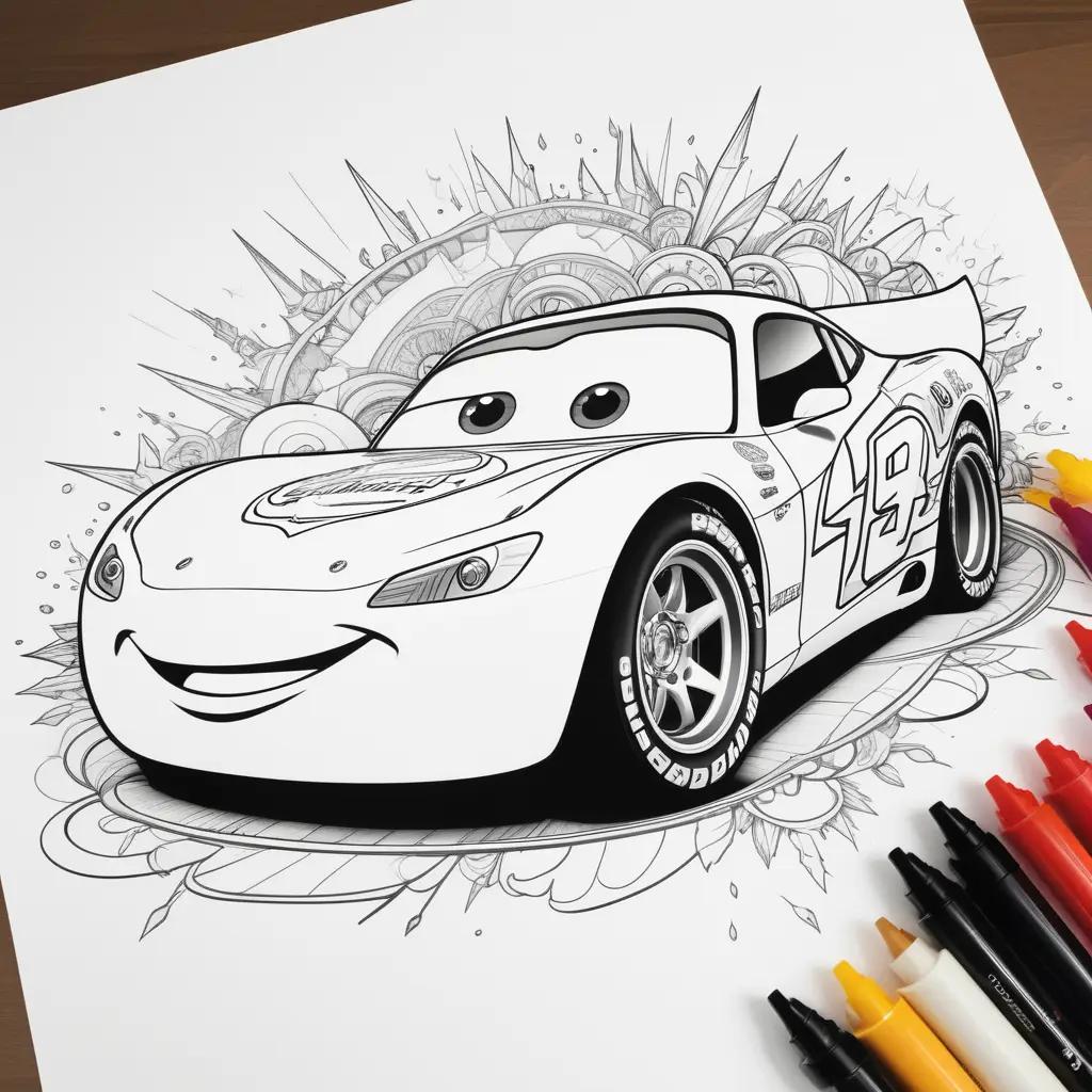 lightning mcqueen coloring page with a yellow and black car