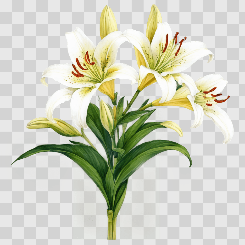 lily flower drawing A beautiful flower arrangement on a green background