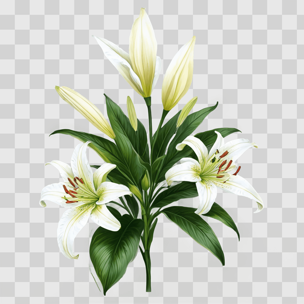 lily flower drawing A group of white lilies on a green background